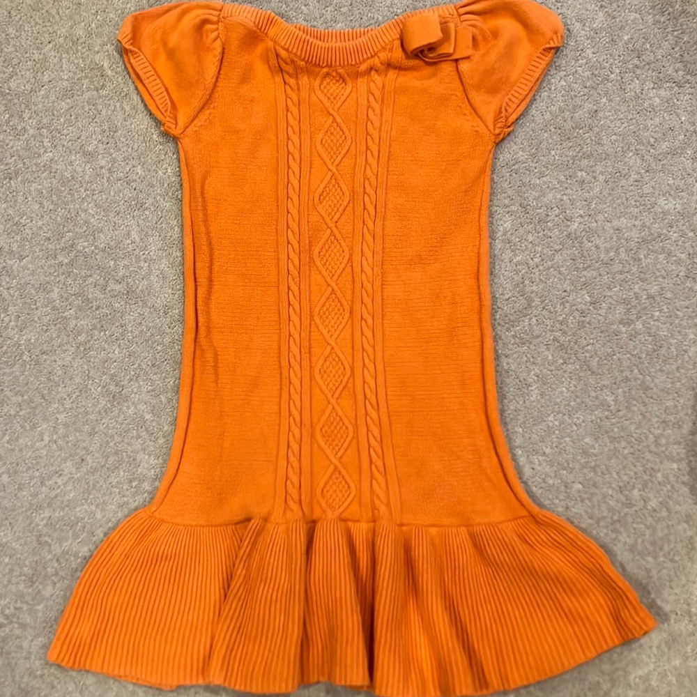 Gymboree Orange Knit Sweater Dress Size 10 Girls Cableknit Bow